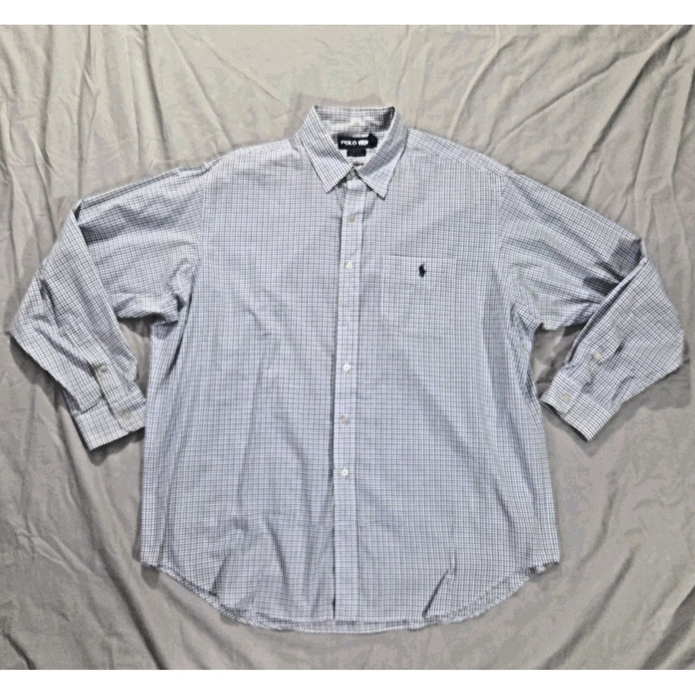 Polo‎ Ralph Lauren Golf Lofting 100% cotton Mens XL Blue Black Grid Lines Shirt